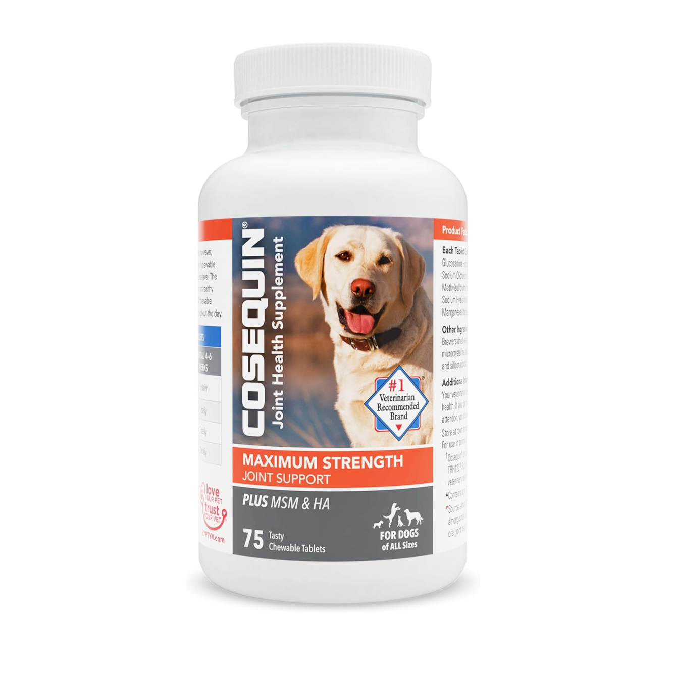 Nutramax Cosequin 犬用關節保健強效配方 ＋MSM 咀嚼片 含HA 透明酸質版 75粒裝 [美國直送 | 平行進口 | 最佳食用日期到04/2026]