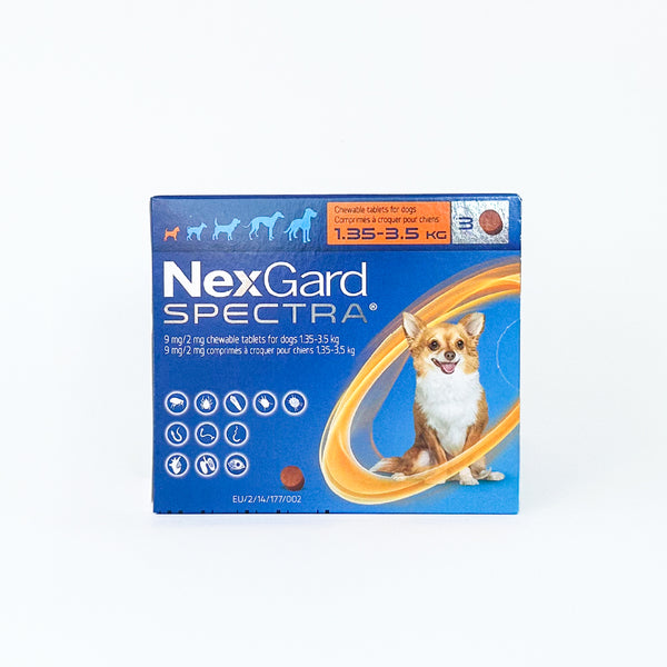 NexGard SPECTRA®驅蟲 全方位驅蟲口服咀嚼片 3粒裝 X-Small Dog 1.35-3.5Kg (新包裝及食用重量) (舊包裝是 2-3.5kg)[處方藥品 | 最佳食用日期到11/2026]