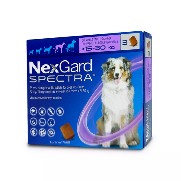 NexGard SPECTRA®驅蟲 全方位驅蟲口服咀嚼片 3粒裝 Large Dog 15-30Kg [處方藥品 | 最佳食用日期到10/2025]