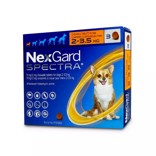 NexGard SPECTRA®驅蟲 全方位驅蟲口服咀嚼片 3粒裝 X-Small Dog 2-3.5Kg [處方藥品 | 最佳食用日期到11/2025]