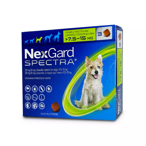 NexGard SPECTRA®驅蟲 全方位驅蟲口服咀嚼片 3粒裝 Medium Dog 7.5-15Kg [處方藥品 | 最佳食用日期到11/2025]